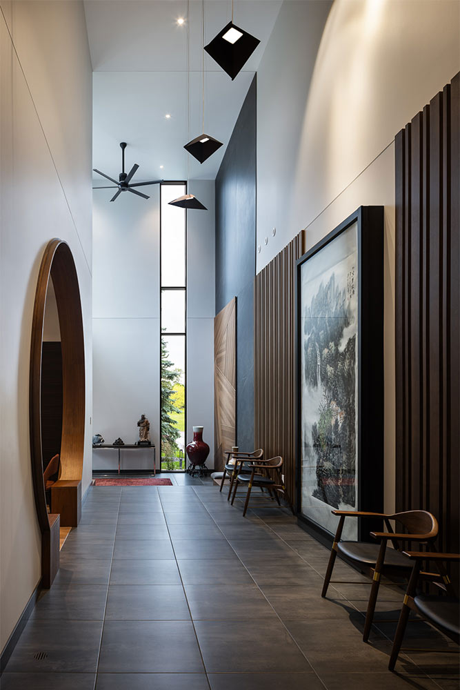 Modern hallway with large windows